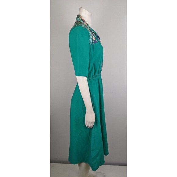 VINTAGE WOMEN'S GREEN FLORAL PRINT SHIRT DRESS - TAP&CO - SIZE 6P - Picture 14 of 14